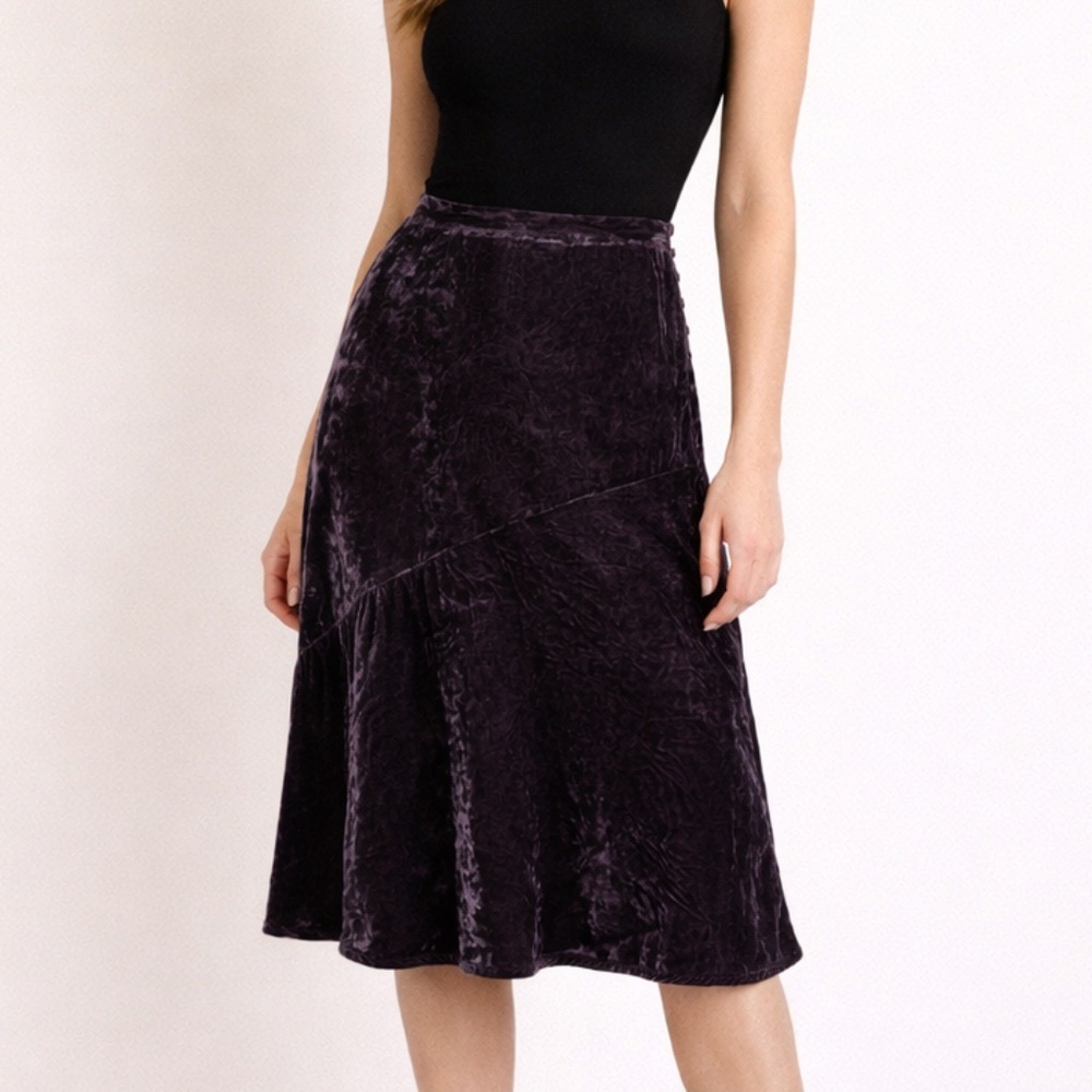 Y2K Knee-Length Skirt Silk Iridescent Purple Velvet Asymmetrical Paneling Sz 3/4